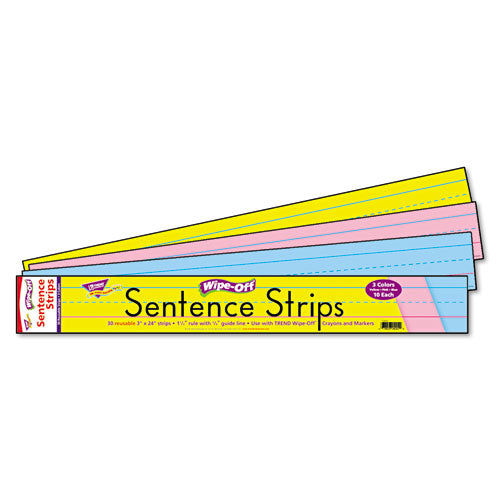ESTEPT4002 - Wipe-Off Sentence Strips, 24 X 3, Blue-pink, 30-pack
