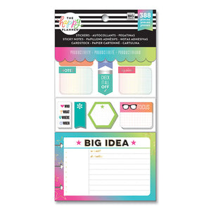 Productivity Multi Accessory Pack, 388 Pieces: 20 Half-sheet Stickers, 3 Sticky Note Pads, 20 Double-sided Pre-punched Cards