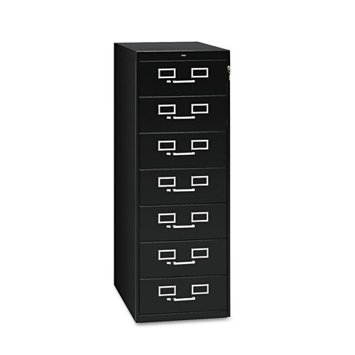 ESTNNCF758BK - Seven-Drawer Multimedia Cabinet For 5 X 8 Cards, 19-1-8w X 52h, Black