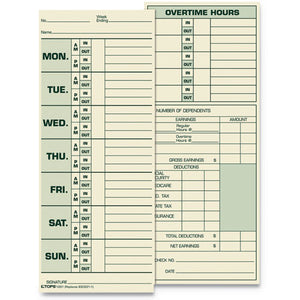 ESTOP1291 - Time Card For Pyramid Model 331-10, Weekly, Two-Sided, 3 1-2 X 8 1-2, 500-box