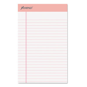 Pink Writing Pads, Narrow Rule, 5 X 8, White, 50 Sheets, 6-pack