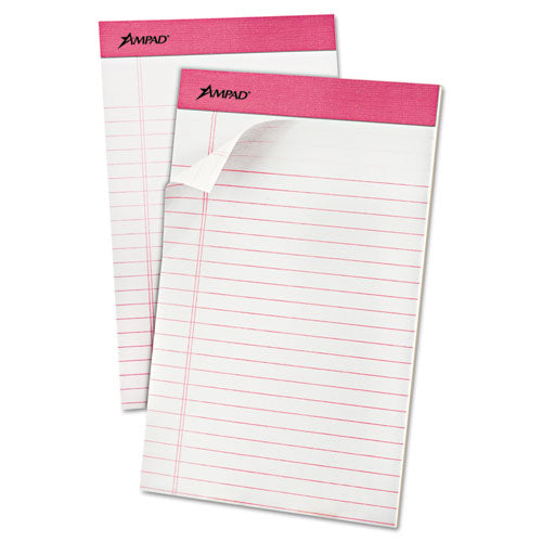 Pink Writing Pads, Narrow Rule, 5 X 8, White, 50 Sheets, 6-pack