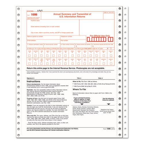 ESTOP2202 - 1096 Summary Transmittal Tax Forms, 2-Part Carbonless, 8 X 11, 10 Forms