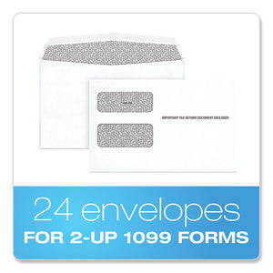 1099 Double Window Envelope, Commercial Flap, Gummed Closure, Contemporary Seam, 5.63 X 9, White, 24-pack