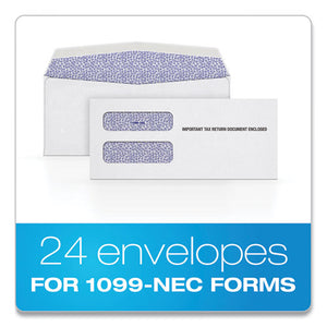 1099 Double Window Envelope, Commercial Flap, Gummed Closure, Contemporary Seam, 3.75 X 8.75, White, 24-pack