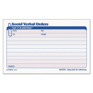 ESTOP46373 - Avoid Verbal Orders Manifold Book, 6 1-4 X 4 1-4, 2-Part Carbonless, 50 Sets-bk