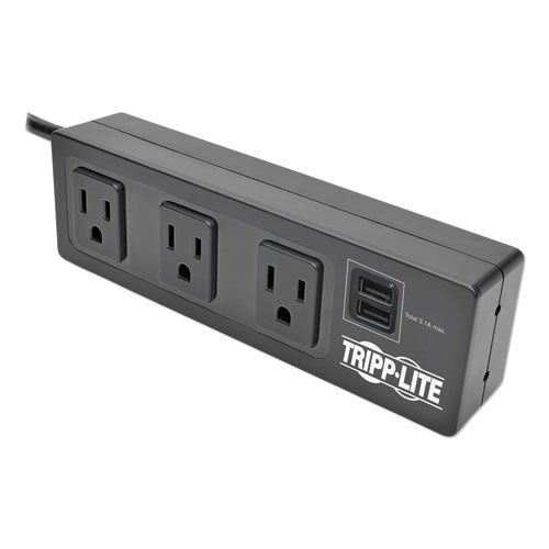 Protect It! 3-outlet Surge Protector With Mounting Brackets, 10 Ft Cord, 510 Joules, Black