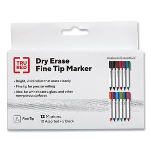 Pen Style Dry Erase Marker, Fine Bullet Tip, Assorted Colors, 12-pack