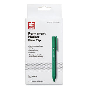 Pen Style Permanent Marker, Fine Bullet Tip, Green, Dozen