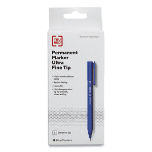 Pen Style Permanent Marker, Extra-fine Needle Tip, Blue, Dozen