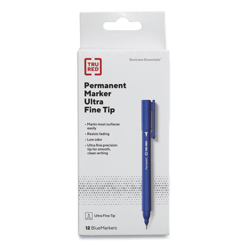 Pen Style Permanent Marker, Extra-fine Needle Tip, Blue, Dozen