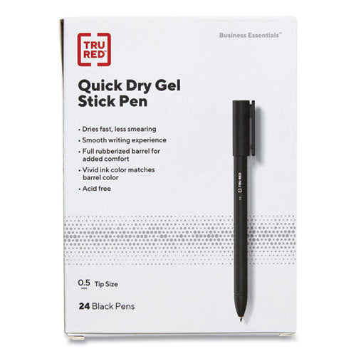 Quick Dry Gel Pen, Stick, Fine 0.5 Mm, Black Ink, Black Barrel, 24-pack