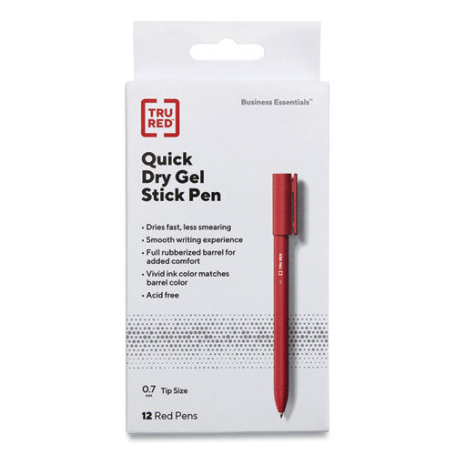 Quick Dry Gel Pen, Stick, Medium 0.7 Mm, Red Ink, Red Barrel, Dozen