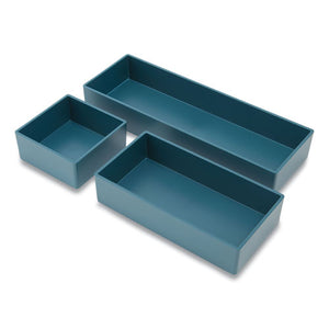 Three-piece Plastic Drawer Organizer, 3.23 X 3.23 X 1.47, 6.26 X 3.23 X 1.47, 9.5 X 3.23 X 1.47, Teal, 3-set