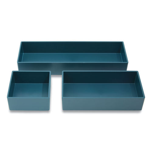 Three-piece Plastic Drawer Organizer, 3.23 X 3.23 X 1.47, 6.26 X 3.23 X 1.47, 9.5 X 3.23 X 1.47, Teal, 3-set