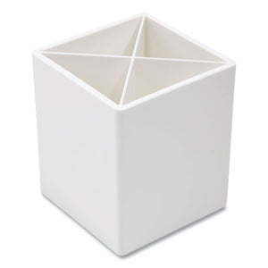 Divided Plastic Pencil Cup, 3.31 X 3.31 X 3.87, White