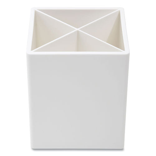 Divided Plastic Pencil Cup, 3.31 X 3.31 X 3.87, White