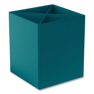 Divided Plastic Pencil Cup, 3.31 X 3.31 X 3.87, Teal