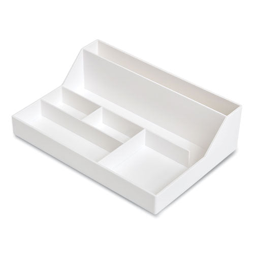 Plastic Desktop Organizer, 6-compartment, 6.81 X 9.84 X 2.75, White