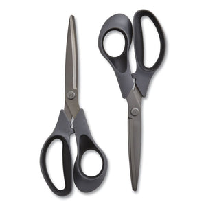 Non-stick Titanium-coated Scissors, 8" Long, 3.86" Cut Length, Gun-metal Gray Blades, Gray-black Straight Handle, 2-pack