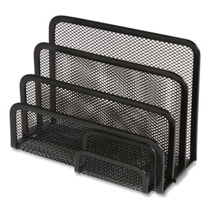 Wire Mesh Mail Sorter With Business Card Holder, 4 Sections, #6 1-4 To #16 Envelopes, 5.59 X 3.93 X 7.55, Matte Black