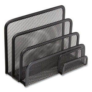 Wire Mesh Mail Sorter With Business Card Holder, 4 Sections, #6 1-4 To #16 Envelopes, 5.59 X 3.93 X 7.55, Matte Black