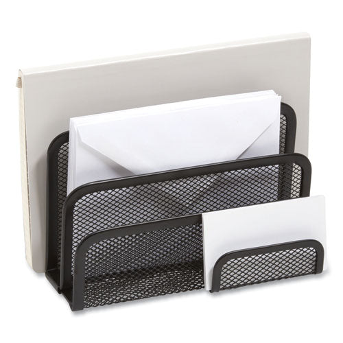 Wire Mesh Mail Sorter With Business Card Holder, 4 Sections, #6 1-4 To #16 Envelopes, 5.59 X 3.93 X 7.55, Matte Black