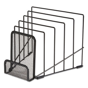 Metal Incline Sorter With Wire Mesh Mobile Device Holder, 6 Sections, 7.48 X 8.77 X 7.55, Matte Black