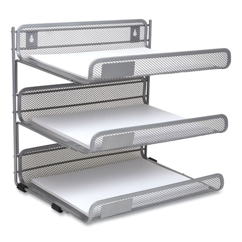 Side-load Open Design Wire Mesh Horizontal Document Organizer, 3 Sections, Letter-size, 13.78 X 11.22 X 13.38, Silver