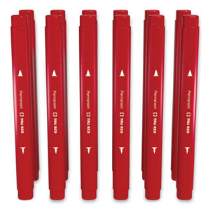 Pen Style Twin-tip Permanent Marker, Fine Bullet-extra-fine Needle Tips, Red, Dozen