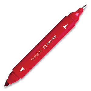 Pen Style Twin-tip Permanent Marker, Fine Bullet-extra-fine Needle Tips, Red, Dozen