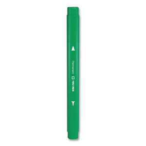 Pen Style Twin-tip Permanent Marker, Fine Bullet-extra-fine Needle Tips, Green, Dozen