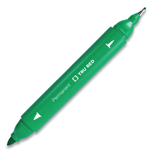 Pen Style Twin-tip Permanent Marker, Fine Bullet-extra-fine Needle Tips, Green, Dozen