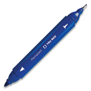 Pen Style Twin-tip Permanent Marker, Fine Bullet-extra-fine Needle Tips, Blue, Dozen