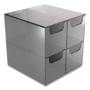 Plastic Cube Desktop Organizer, 4-compartment, 6 X 6 X 6, Smoke