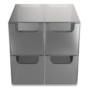 Plastic Cube Desktop Organizer, 4-compartment, 6 X 6 X 6, Smoke