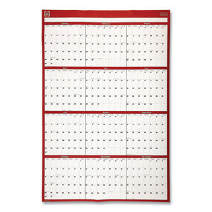 Reversible Yearly Wall Calendar, 24 X 36, Red-white, 2022