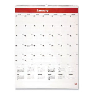 Wall Calendar, Vertical Portrait Orientation With Ruled Blocks, 22 X 29, Red-white, 2022
