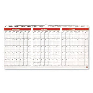 Quarterly Wall Calendar, Horizontal Landscape Orientation With Ruled Blocks, 12 X 23, White-red-black, 2022