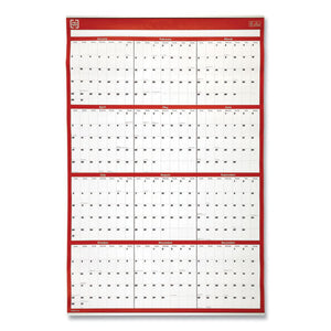 Yearly Wall Calendar, Vertical Portrait Orientation With Unruled Blocks, 36 X 24, White-red-black, 2022