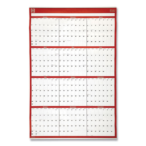 Yearly Wall Calendar, Vertical Portrait Orientation With Unruled Blocks, 36 X 24, White-red-black, 2022