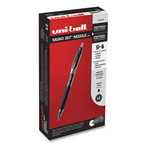 Signo 207 Needle Point Retractable Gel Pen, 0.7mm, Black Ink-barrel, Dozen