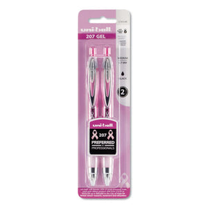 Signo 207 Retractable Gel Pen, Medium 0.7mm, Black Ink, Pink Barrel, 2-pack
