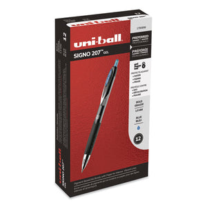 Signo 207 Retractable Gel Pen, Bold 1mm, Blue Ink, Black-blue Barrel, Dozen