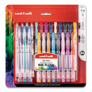 Stick Gel Pen, 17 Micro; 7 Med, Assorted Ink, Clear Barrel, 24-set