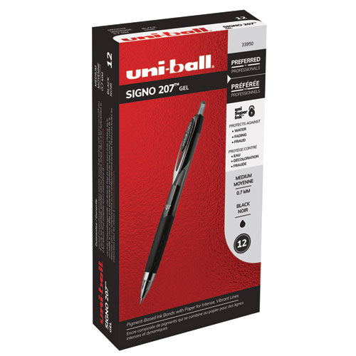 Signo 207 Retractable Gel Pen, 0.7mm, Black Ink, Smoke-black Barrel, Dozen