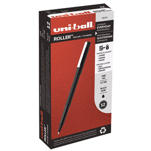 Stick Roller Ball Pen, Fine 0.7mm, Black Ink, Black Matte Barrel, Dozen
