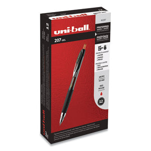 Signo 207 Retractable Gel Pen, Micro 0.5mm, Red Ink, Smoke-black-red Barrel, Dozen