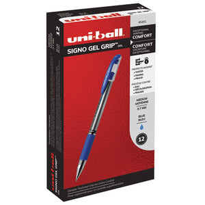 Signo Grip Stick Gel Pen, Medium 0.7mm, Blue Ink, Silver-blue Barrel, Dozen