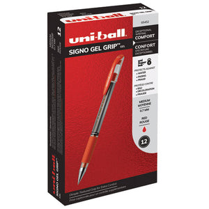 Signo Grip Stick Gel Pen, Medium 0.7mm, Red Ink, Silver-red Barrel, Dozen